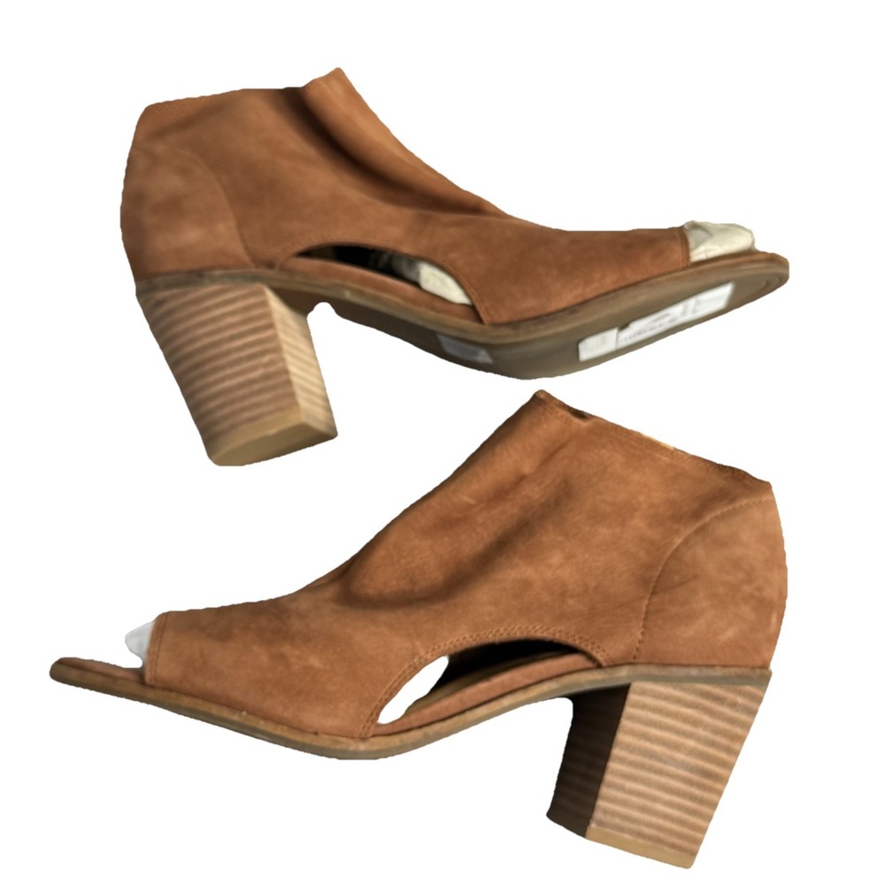 Lucky Brand Kasima‎ Booties Women Size 9 Brown Leather Peep Toe Western Boho